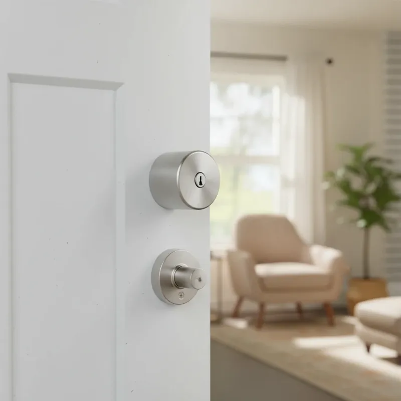 An August Wi-Fi Smart Lock, cylindrical design, installed on the interior of a door.