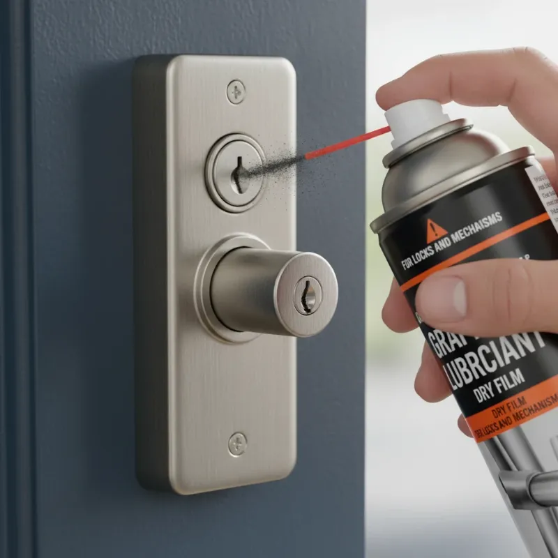 Applying graphite lubricant to a smart lock deadbolt to ensure smooth extension and retraction