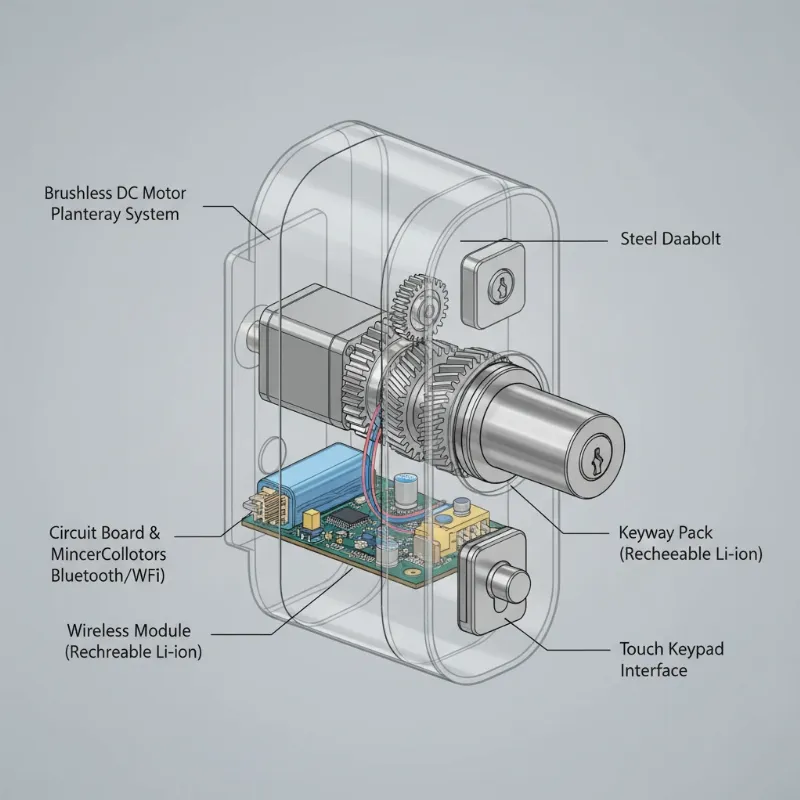 Detailed diagram illustrating the internal components and motor mechanism of a typical smart lock