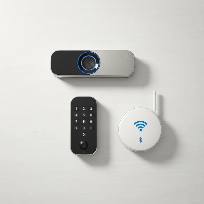 Various types of smart locks including fingerprint, keypad, and remote control