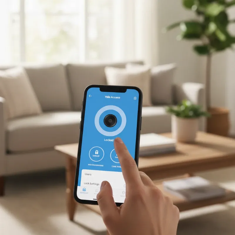 A smartphone screen showing the Yale Access app controlling the Yale Assure Lock 2.